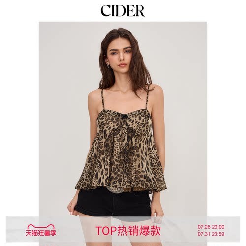 CIDER美式方领豹纹印花蝴蝶结辣妹吊带背心上衣114521512