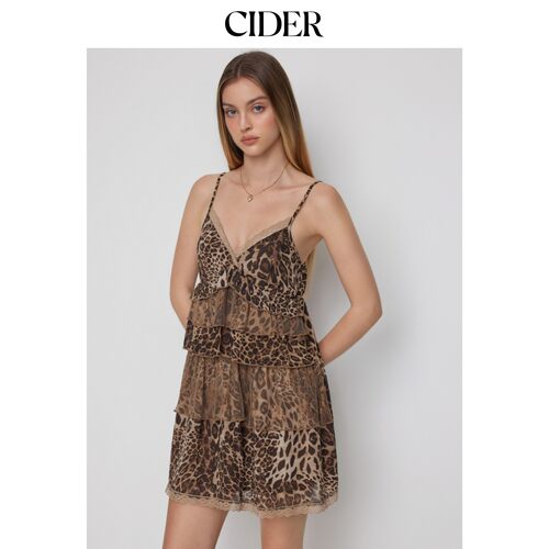CIDER2026春季新品雪纺豹纹甜美荷叶边迷你连衣裙115382352