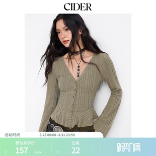 CIDER磨毛V领喇叭袖 荷叶边褶边纽扣上衣115002072