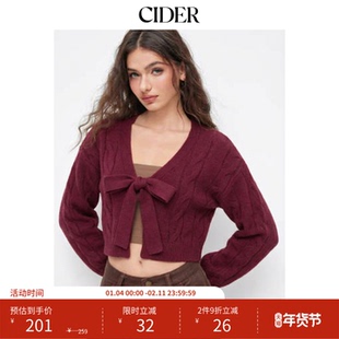 CIDER新年穿搭红色毛衣粗针织V领系带蝴蝶结宽松开衫114696934