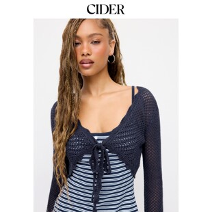 CIDER2026夏季新品针织钩花镂空喇叭袖系带宽松开衫115413211