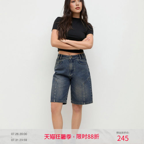 CIDER版型好看裤子百搭款口袋五分牛仔裤短裤114425369