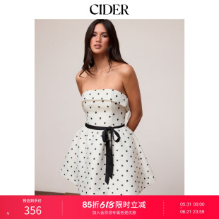 CIDER2026春季新品毕业季波点系带露肩蓬蓬迷你连衣裙115327772