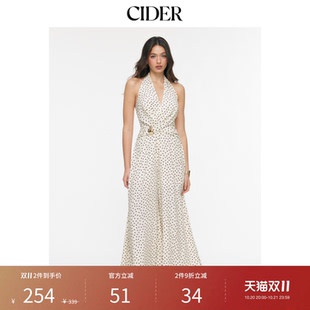CIDER挂脖波点褶皱金属饰阔腿连体裤115152554