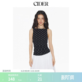 CIDER棉质荡领系带波点设计感褶皱背心上衣114533113