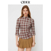 CIDER格纹翻领不对称中长袖 上衣115152025