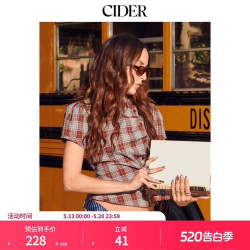 CIDER【520礼物】格纹上衣美式复古衬衫短袖女装114775917