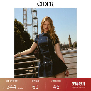 CIDER2026秋季新品娃娃领短袖收腰牛仔短款连衣裙115621041