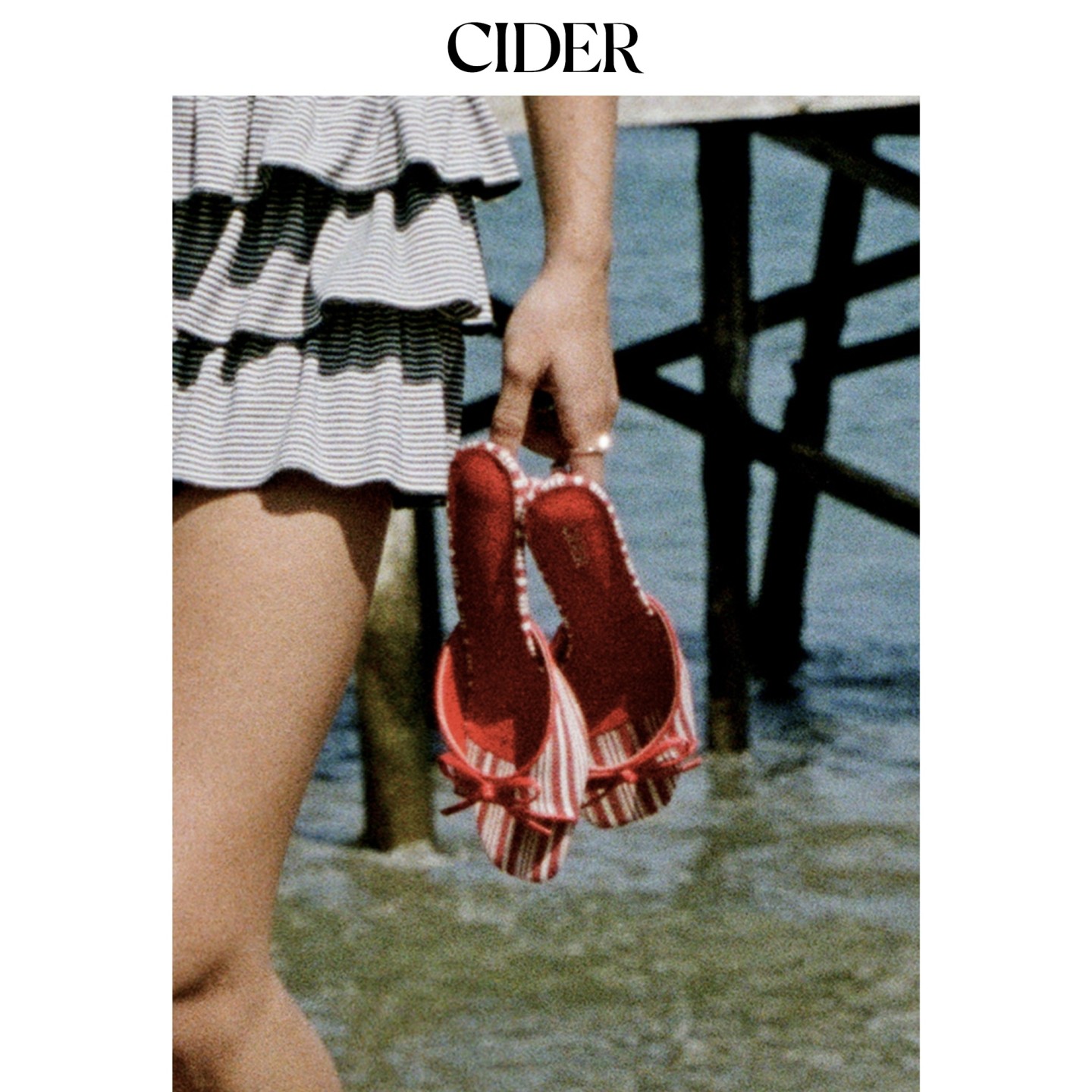 CIDER2026早秋季新品蝴蝶结装饰条纹高跟鞋115148610图片