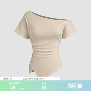 CIDER夏季 棉不对称领口斜肩褶皱上衣114499134 女装