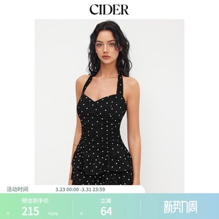 CIDER美式 棉质挂脖波点裙褶皱层叠迷你吊带连衣裙114668840