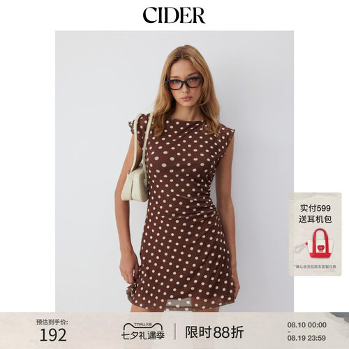 CIDER2026夏季新品网眼波点短袖褶皱A字迷你连衣裙115465076