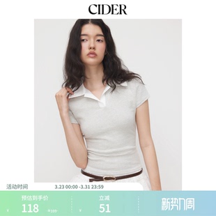 CIDER棉条纹T恤夏POLO小翻领修身 T恤女114690877 短袖