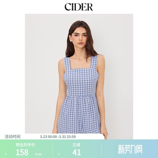 全棉方领格纹蝴蝶结连体裤 女装 114521875 新品 CIDER夏季