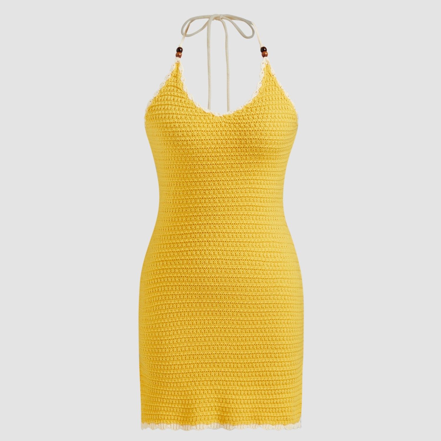 CIDER 串珠挂脖针织裙撞色镶边露背吊带连衣裙11457642