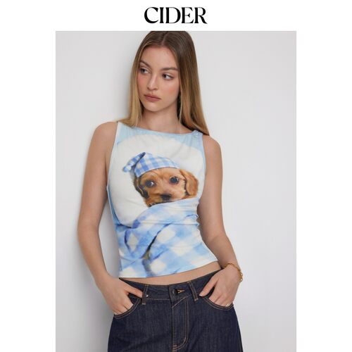 CIDER2026春季新品棉质混纺狗狗印花短款背心115329955