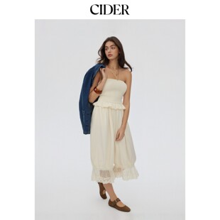 CIDER2026春季新品雪纺抹胸抽绳腰蕾丝边八分裤连体裤115217349