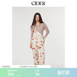 114504585 女装 CIDER棉方领草莓印花阔腿背带裤 连体长裤