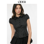 CIDER娃娃领波点彼得潘领泡泡袖 上衣115158390 短款