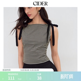 船领格子蝴蝶结背心上衣114193321 CIDER正品 明星同款