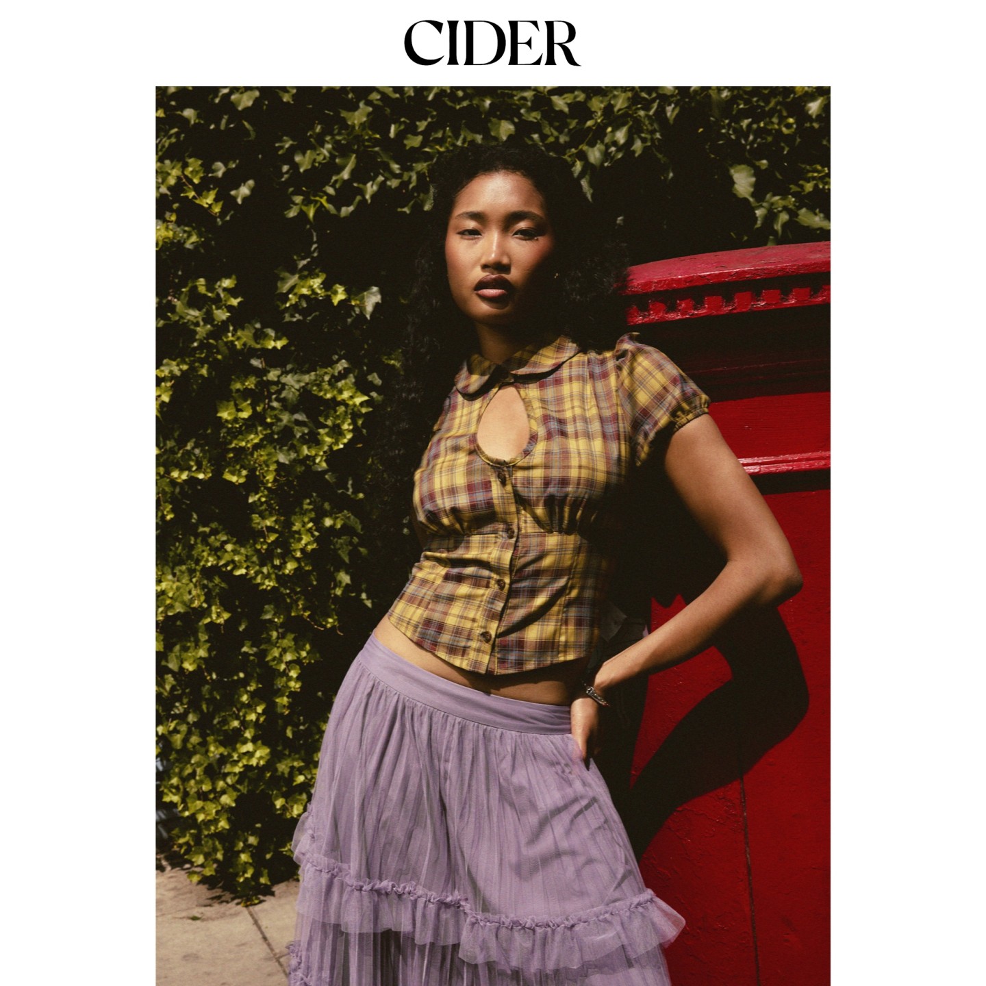 CIDER2026秋季新品彼得潘娃娃领镂空格纹短袖上衣115570068图片