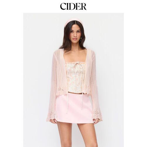 CIDER2026早秋穿搭针织纹理V领喇叭袖开衫115375042
