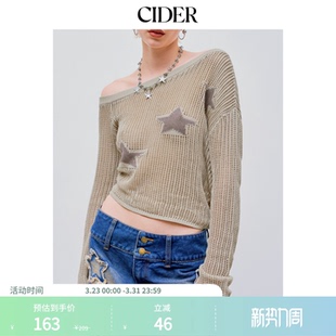 星星不对称领长袖 CIDER正品 针织上衣106270416 明星同款
