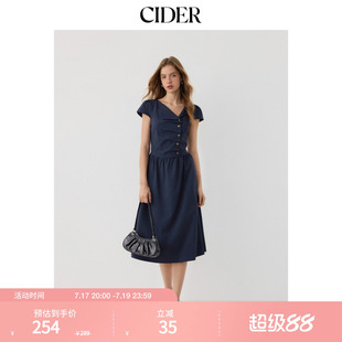 CIDER2026春季新品不对称领格子抽褶绑带中长伞裙连衣裙115041914