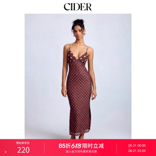 CIDER2026春季新品波点V领修身开衩长连衣裙115337731