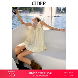 CIDER2026春季新品碎花蕾丝V领宽松大摆迷你连衣裙115226437