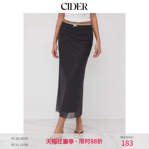 CIDER半身裙女新款网纱中腰蝴蝶结波点半身裙114639987