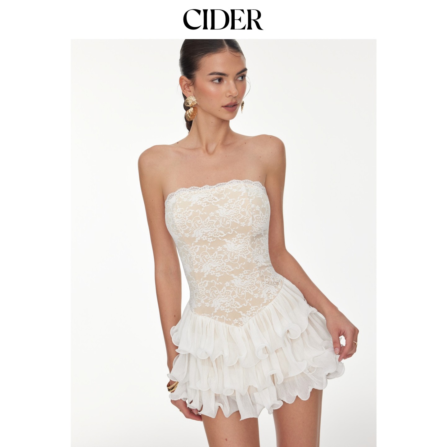 CIDER2026秋季新品蕾丝碎花抹胸巴斯克腰迷你连衣裙115700294图片