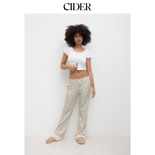CIDER碎花荷叶边短袖U领上衣