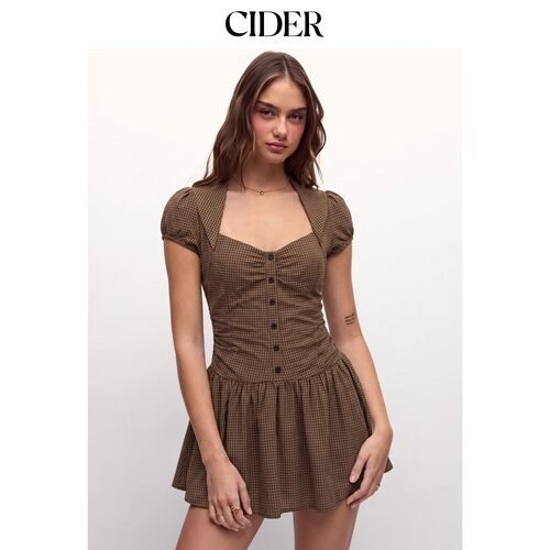 CIDER2026秋季新品方领抽褶A字迷你连衣裙115570815