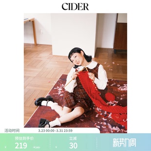 复古红色连衣裙114054255 CIDER格纹格子美式 明星同款