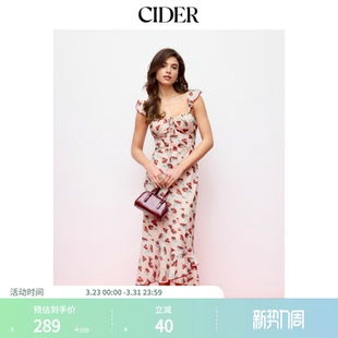 CIDER碎花雪纺U领荷叶边裙摆长连衣裙115148979