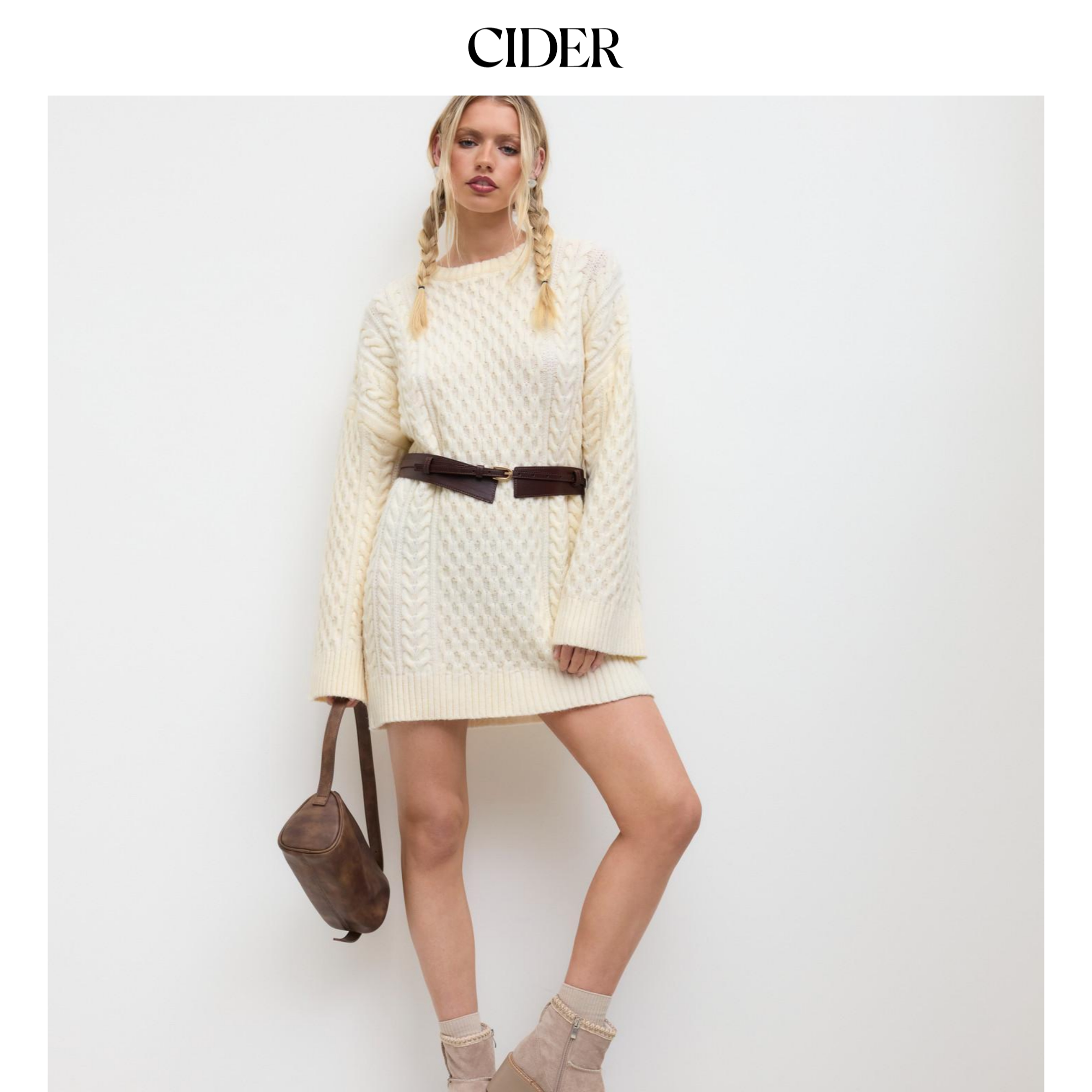 CIDER秋冬新品女装圆领麻花针织迷你连衣裙114058530