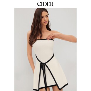 CIDER2026春季 针织系带撞色镶边抹胸迷你连衣裙114336018 新品