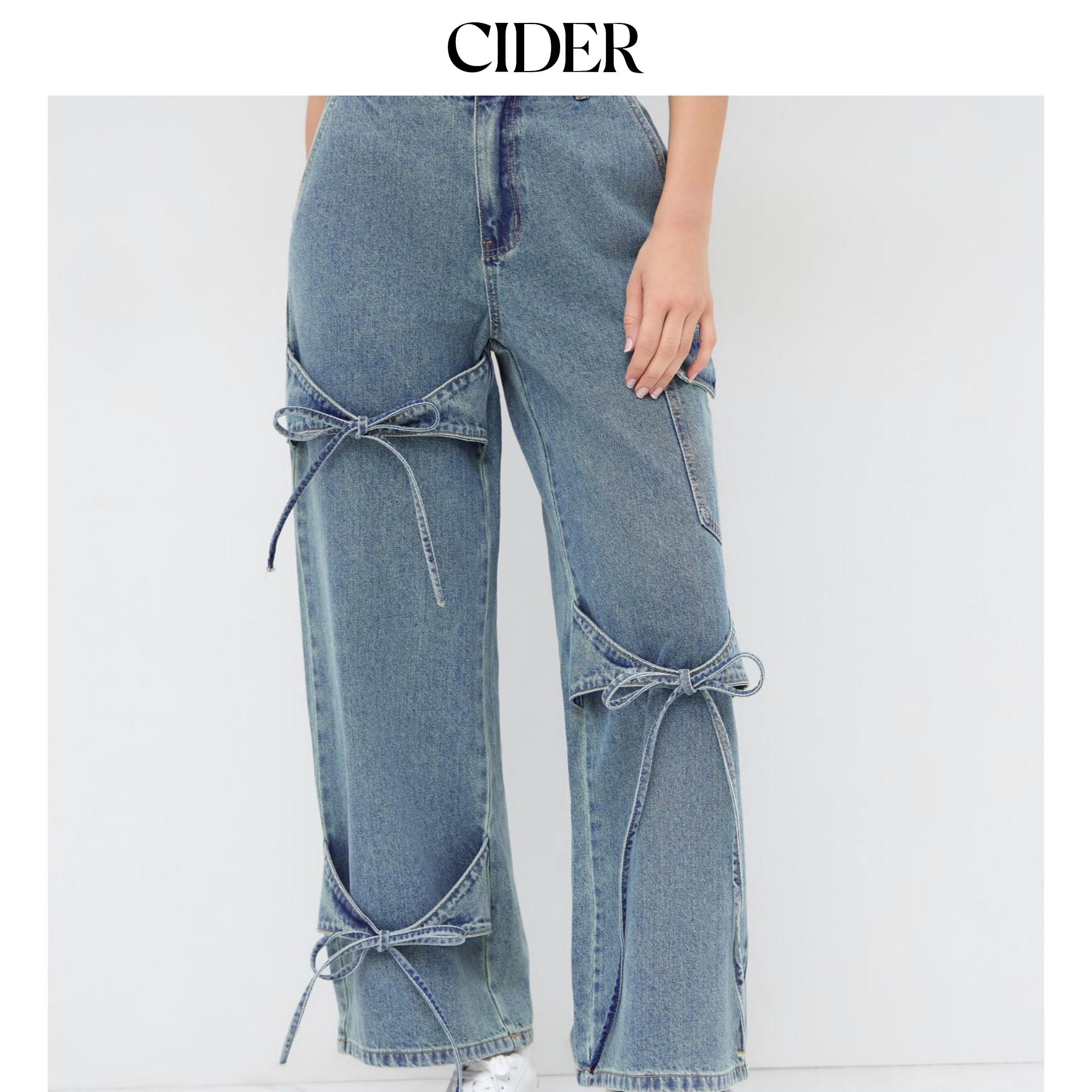 【明星同款】CIDER 蝴蝶结显瘦阔腿中低腰牛仔裤女装11037