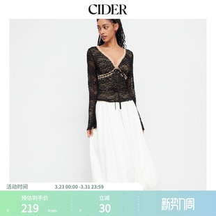 上衣113958052 蕾丝V领系带长袖 CIDER春秋新品 女装