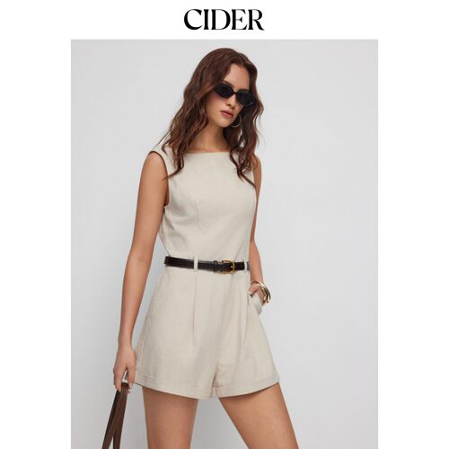 CIDER2026夏季新品亚麻混纺船领中腰连体裤115464022