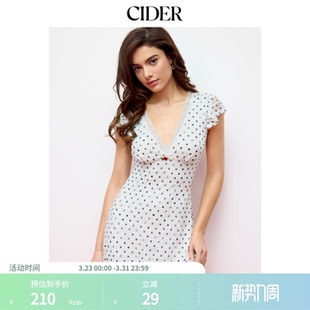 CIDER蕾丝V领波点荷叶袖 迷你连衣裙115139671