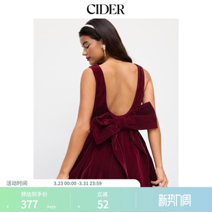 CIDER天鹅绒船领蝴蝶结露背中长连衣裙114013666