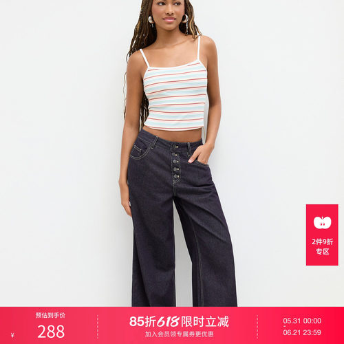 CIDER秋版型超好看的裤子纽扣阔腿牛仔长裤114743182