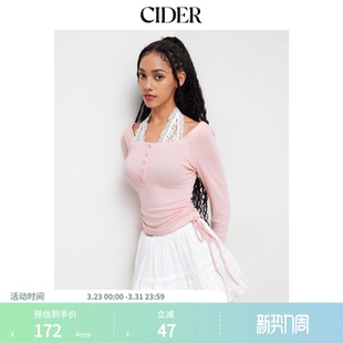 挂脖蕾丝抽绳长袖 CIDER正品 针织上衣113417986 明星同款