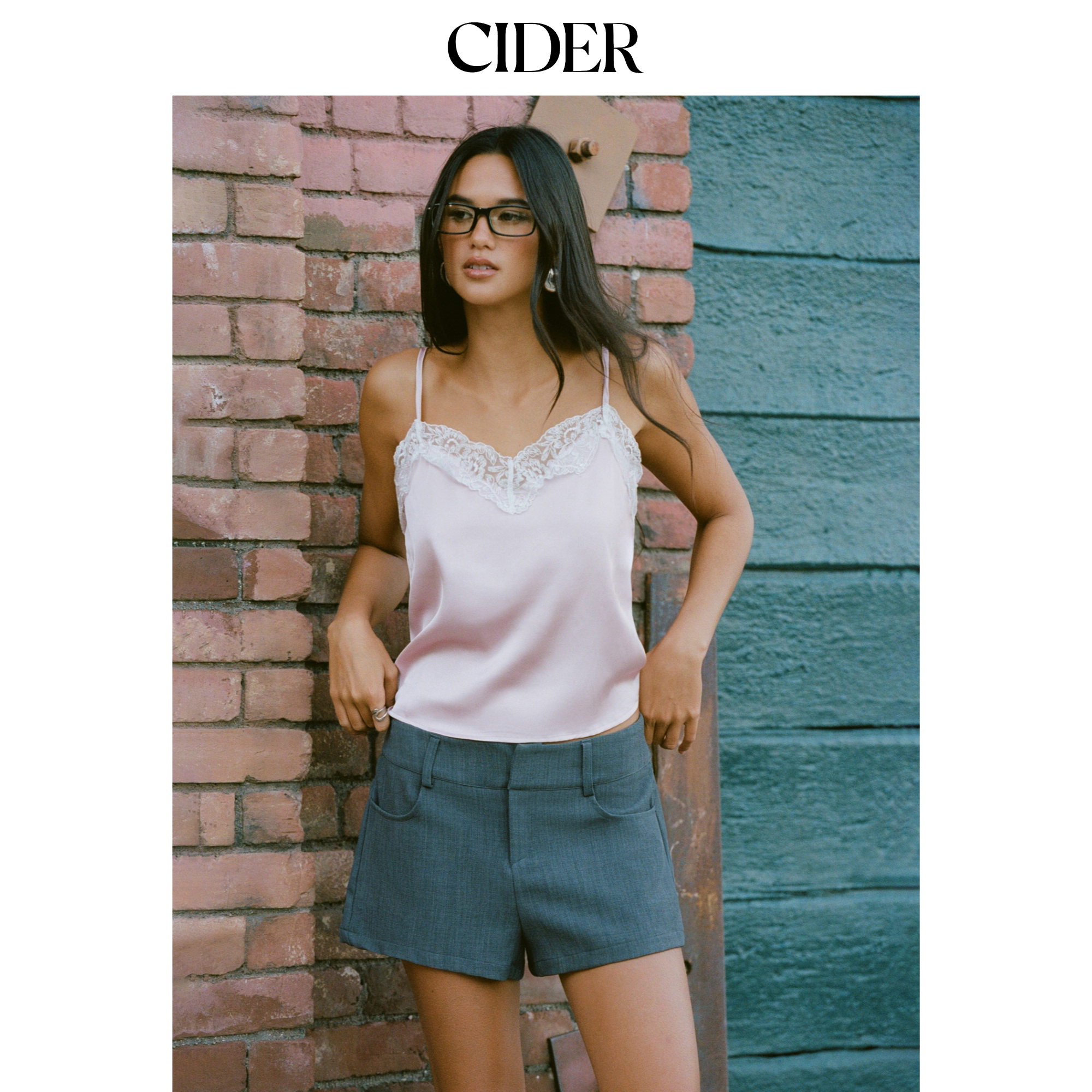 CIDER2026早秋穿搭V领蕾丝拼接抹胸上衣115222923图片