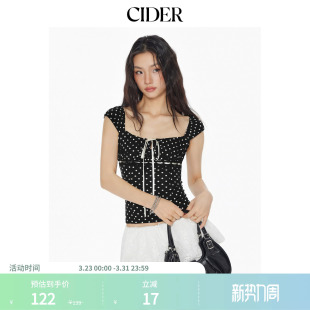 方领小波点收腰上衣T恤114309222 CIDER可爱风正品 明星同款