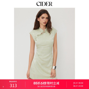 CIDER2026春季新品缎面翻领碎花系带前褶迷你连衣裙114578956