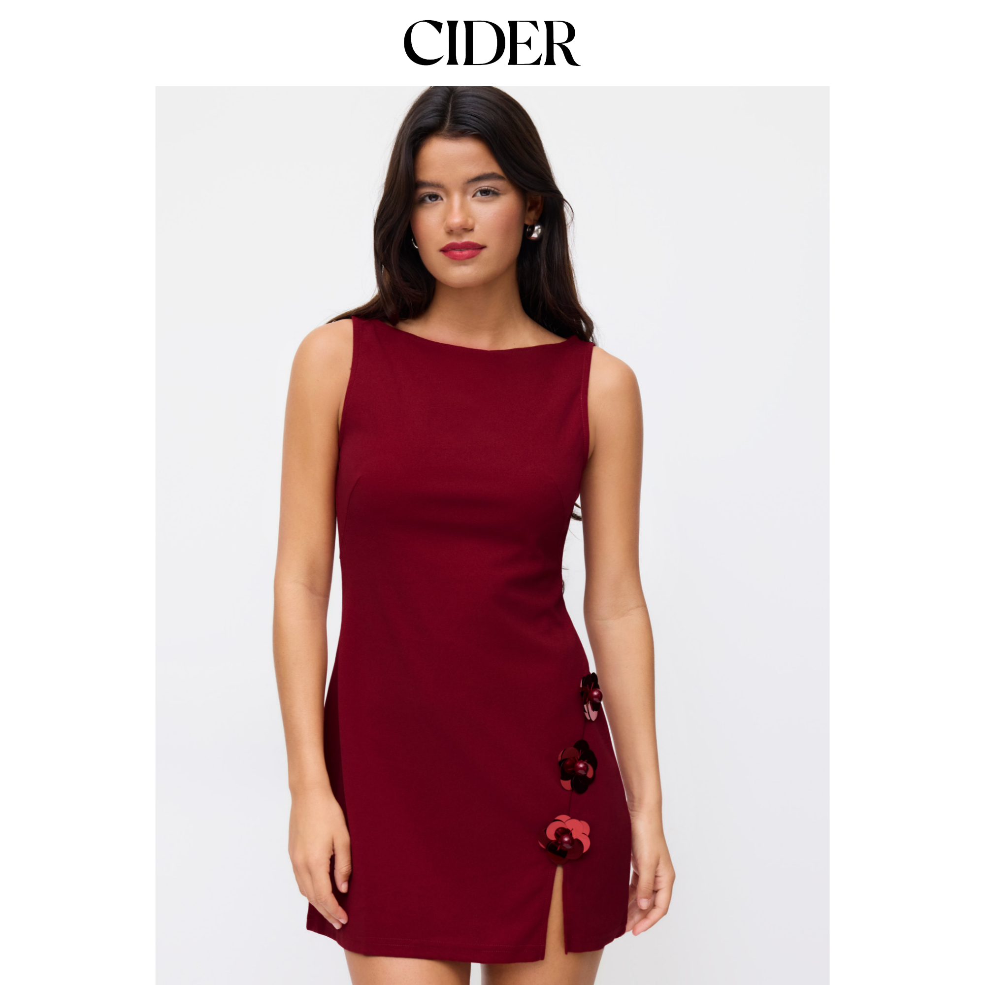 CIDER 夏季女装碎花开叉船领短款吊带连衣裙 10981111