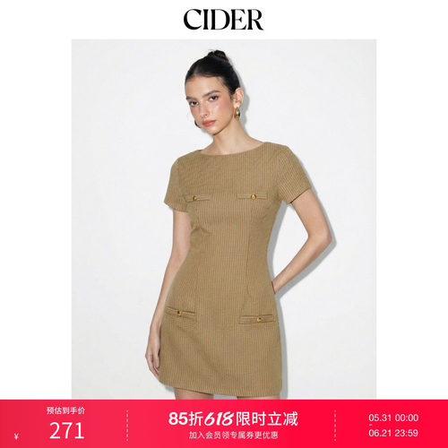 CIDER2026春季新品金属装饰提花犬牙纹迷你连衣裙115154325
